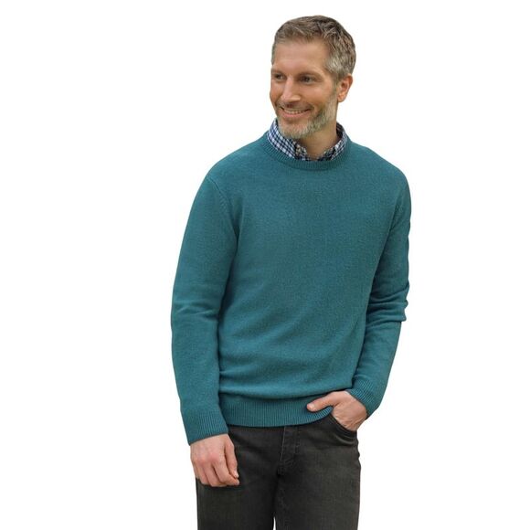 WoolOvers Mens Lambswool Crew Neck Sweater / Aqua